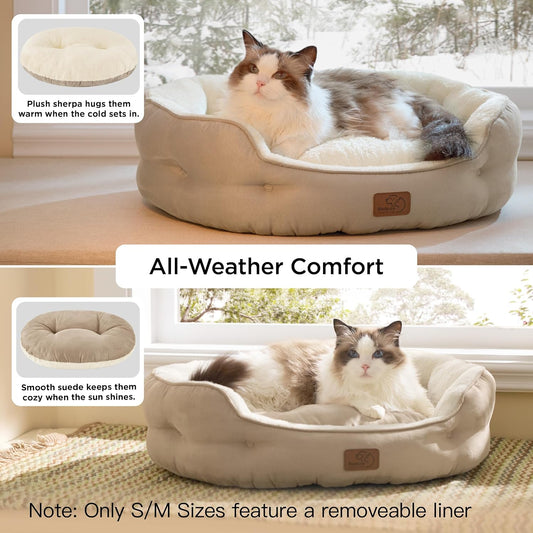 Dog Beds for Small Dogs - round Cat Beds for Indoor Cats, Washable Pet Bed for Puppy and Kitten with Slip-Resistant Bottom, 20 Inches, Camel