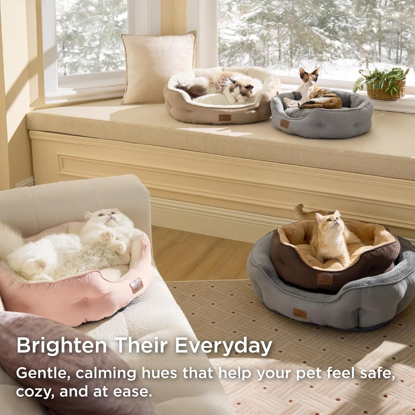 Dog Beds for Small Dogs - round Cat Beds for Indoor Cats, Washable Pet Bed for Puppy and Kitten with Slip-Resistant Bottom, 20 Inches, Camel