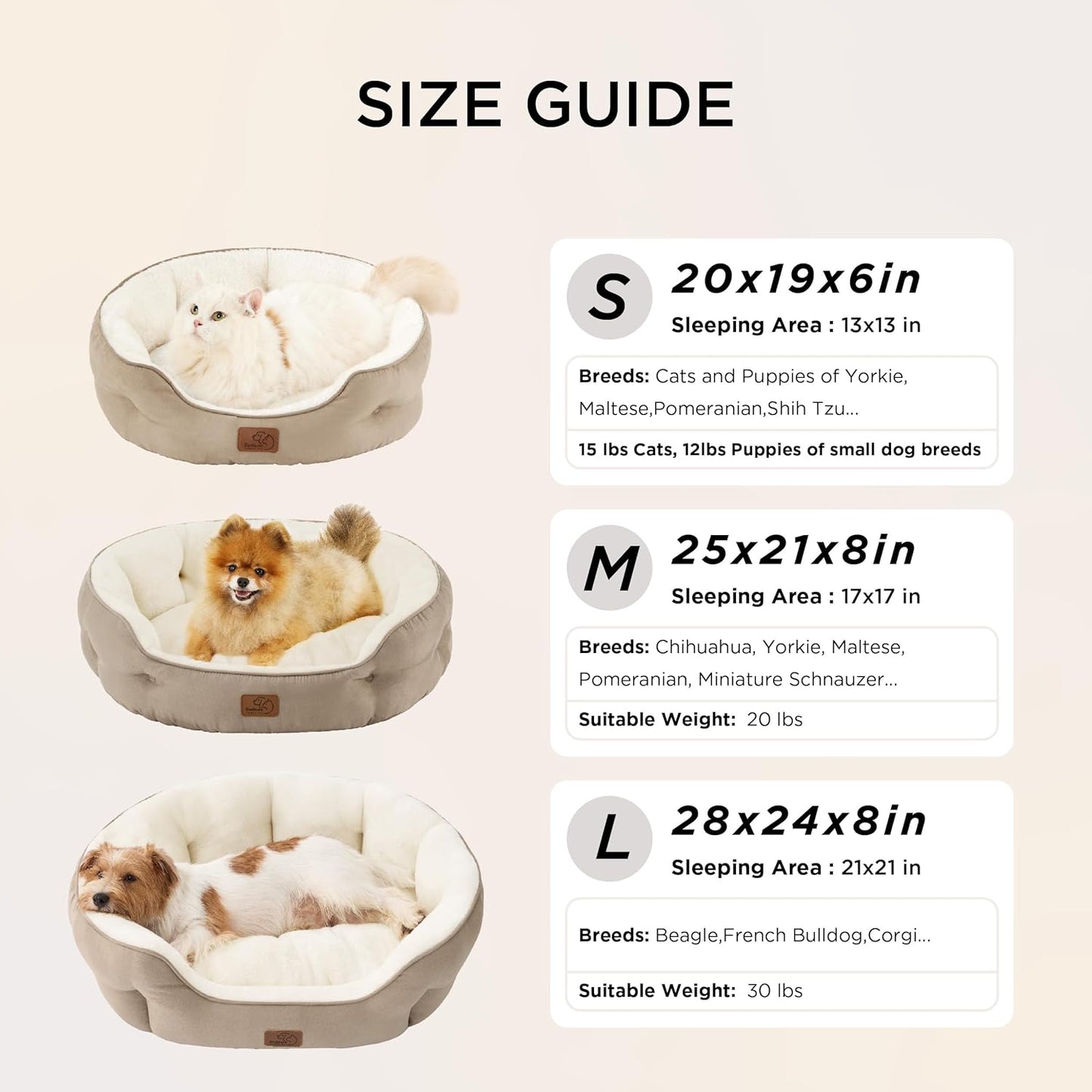 Dog Beds for Small Dogs - round Cat Beds for Indoor Cats, Washable Pet Bed for Puppy and Kitten with Slip-Resistant Bottom, 20 Inches, Camel