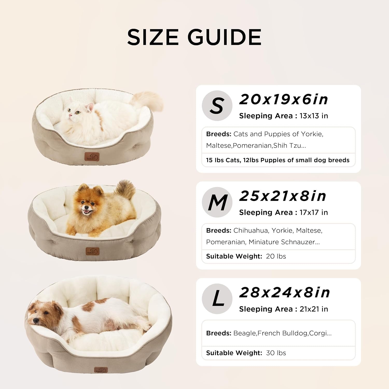 Dog Beds for Small Dogs - round Cat Beds for Indoor Cats, Washable Pet Bed for Puppy and Kitten with Slip-Resistant Bottom, 20 Inches, Camel